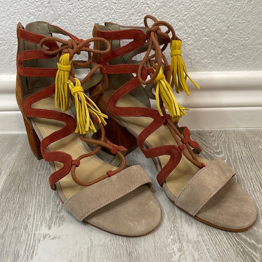 NEW Marc Jacobs Frayz Suede Leather Lace Up Open Toe Heel Sandals 7.5